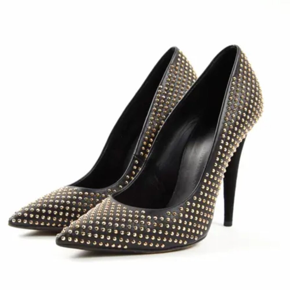 Giuseppe Zanotti Black Leather Heels with Gold Studs